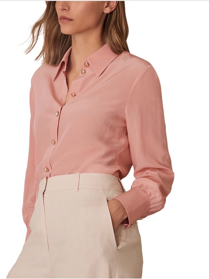 Reiss Dusty Pink Silk Button-Down Shirt